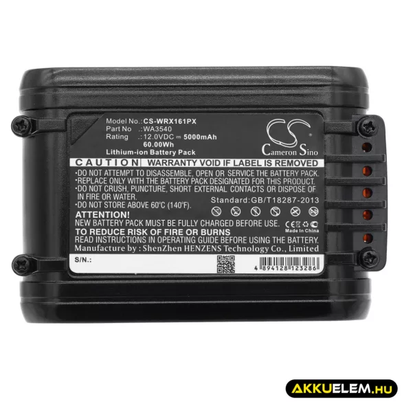 Utángyártott Worx szerszámgép Li-ion akkumulátor 12V 5000mAh WA3540 - CameronSino