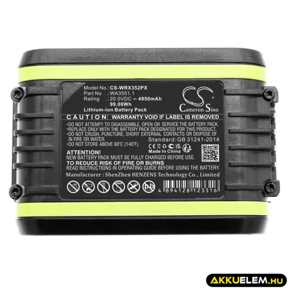 Utángyártott Rockwell szerszámgép Li-ion akkumulátor 20V 4950mAh - CameronSino