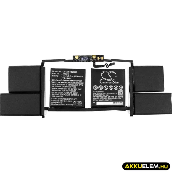 Utángyártott Apple laptop Li-Polymer akkumulátor 11.4V 6600mAh A1820, 020-01728 - CameronSino