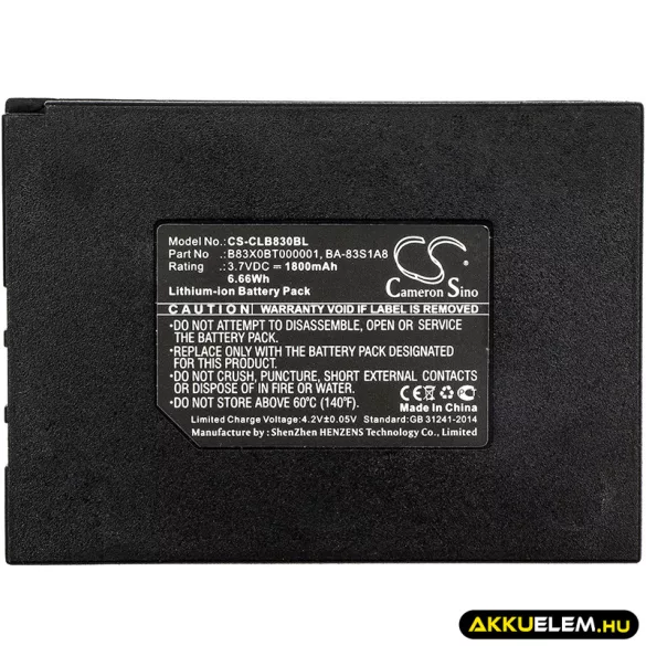 Utángyártott CipherLab Vonalkód szkenner Li-ion akkumulátor 3.7V 1800mAh BA-83S1A8, KB1A371800L86 - CameronSino