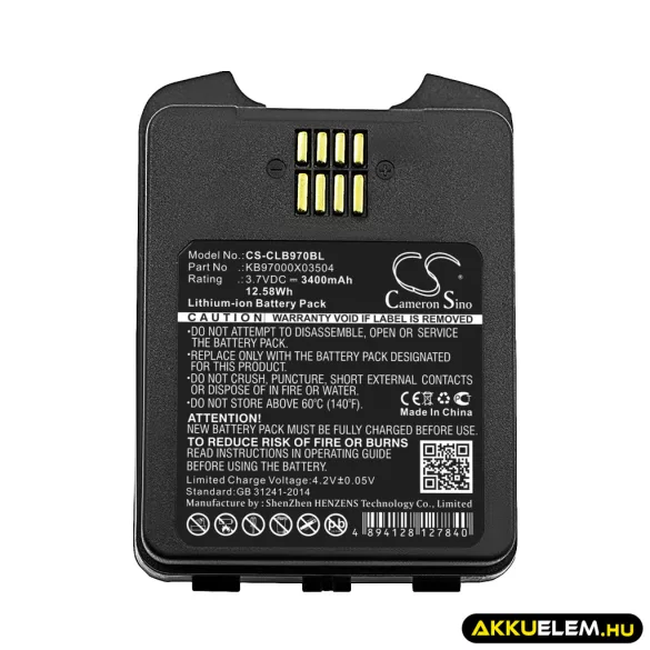 Utángyártott CipherLab Vonalkód szkenner Li-ion akkumulátor 3.7V 3400mAh KB97000X03504, BA-0083A6 - CameronSino