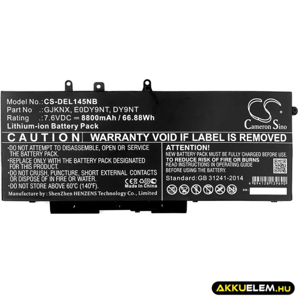 Utángyártott Dell laptop Li-ion akkumulátor 7.6V 8800mAh GJKNX, 00JWGP - CameronSino
