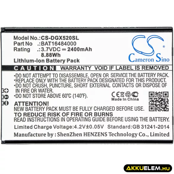 Utángyártott Doogee mobil Li-ion akkumulátor 3.7V 2400mAh BAT16484000 - CameronSino