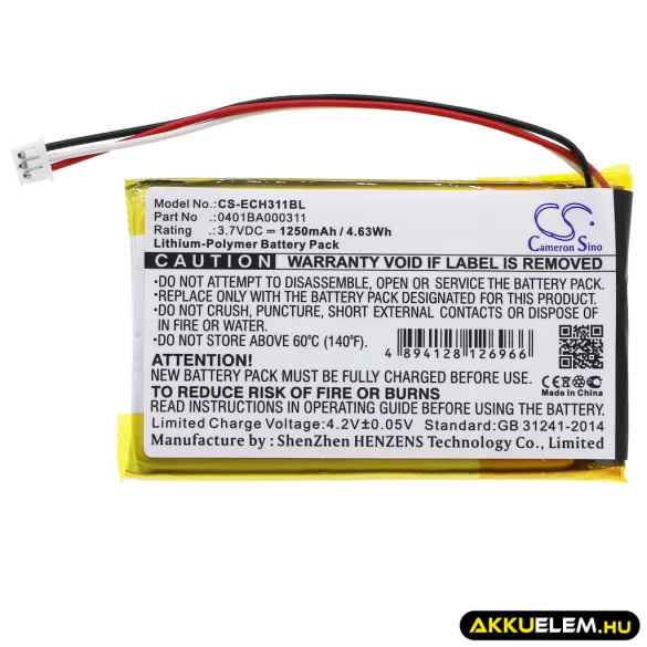 Utángyártott ELCA Daru távirányító Li-Polymer akkumulátor 3.7V 1250mAh 0401BA000311 - CameronSino