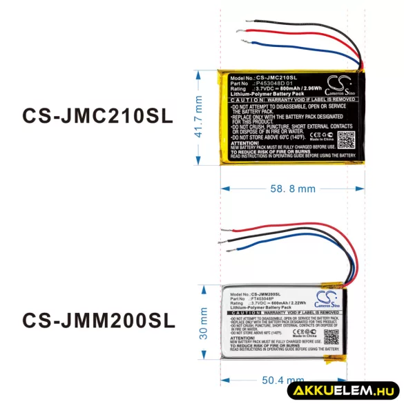 Utángyártott JBL hangszóró Li-Polymer akkumulátor 3.7V 800mAh P453048D 01 - CameronSino