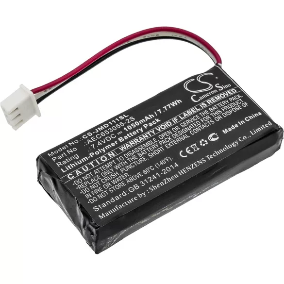 Utángyártott JBL hangszóró Li-Polymer akkumulátor 7.4V 1050mAh AEC653055-2S 2 különböző típus ennek a modellnek (egy másik modell: CS-JMD110SL), kérjük, ellenőrizze a csatlakozó pozícióját a rendelés előtt - CameronSino