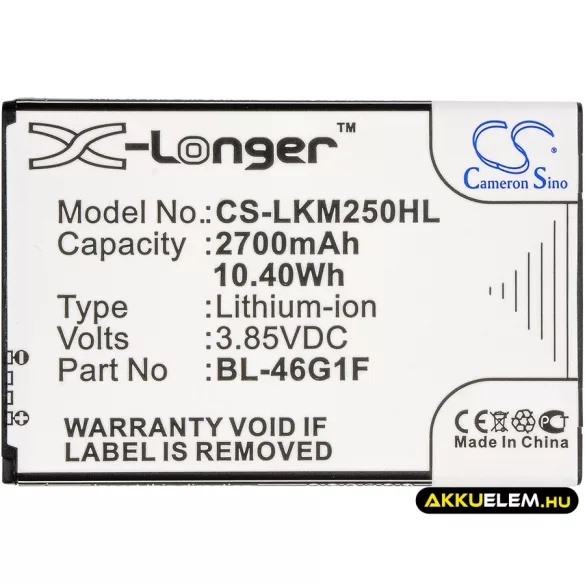 Utángyártott LG mobil Li-ion akkumulátor 3.85V 2700mAh BL-46G1F - CameronSino