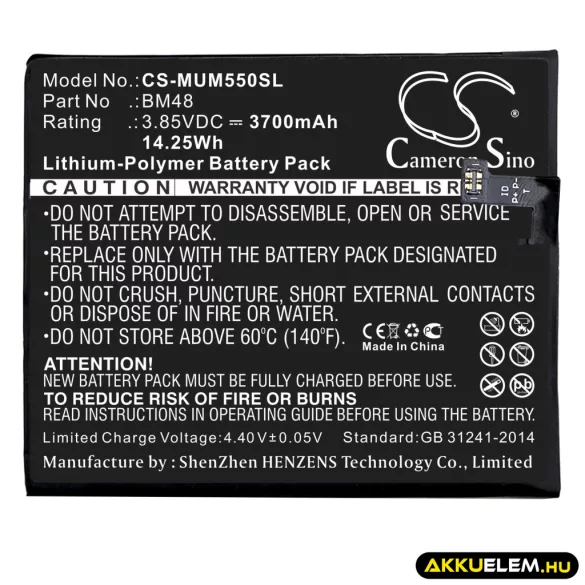 Utángyártott Xiaomi mobil Li-Polymer akkumulátor 3.85V 3700mAh BM48 - CameronSino