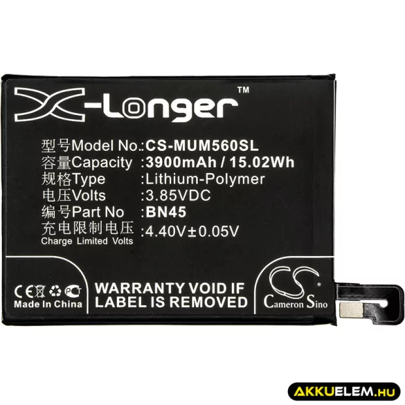 Utángyártott Redmi mobil Li-Polymer akkumulátor 3.85V 3900mAh BN45 - CameronSino