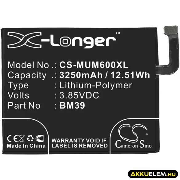 Utángyártott Redmi mobil Li-Polymer akkumulátor 3.85V 3250mAh BM39 - CameronSino