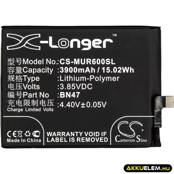Utángyártott Redmi mobil Li-Polymer akkumulátor 3.85V 3900mAh BN47 - CameronSino