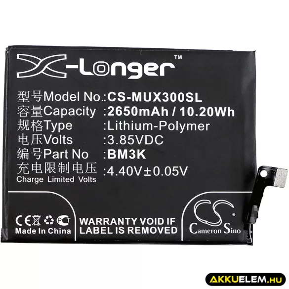 Utángyártott Xiaomi mobil Li-Polymer akkumulátor 3.85V 2650mAh BM3K - CameronSino