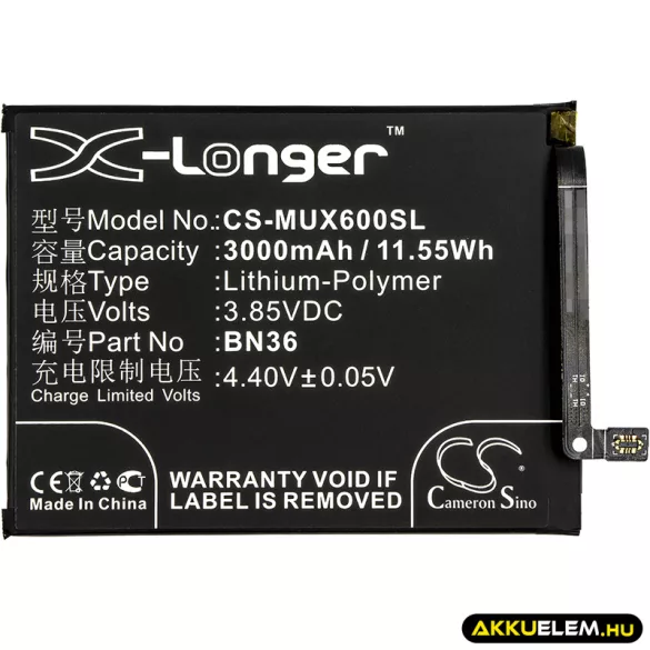 Utángyártott Xiaomi mobil Li-Polymer akkumulátor 3.85V 3000mAh BN36 - CameronSino