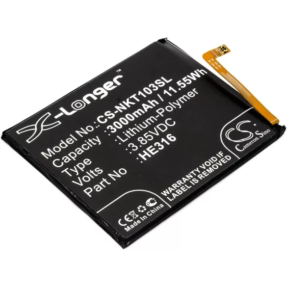 Utángyártott Nokia mobil Li-Polymer akkumulátor 3.85V 3000mAh HE316, HE335 - CameronSino