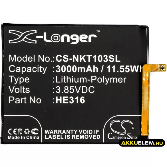 Utángyártott Nokia mobil Li-Polymer akkumulátor 3.85V 3000mAh HE316, HE335 - CameronSino