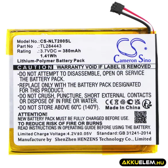 Utángyártott Nest okosotthon készülék Li-Polymer akkumulátor 3.7V 380mAh GB-S10-284449-0100, TL284443 - CameronSino