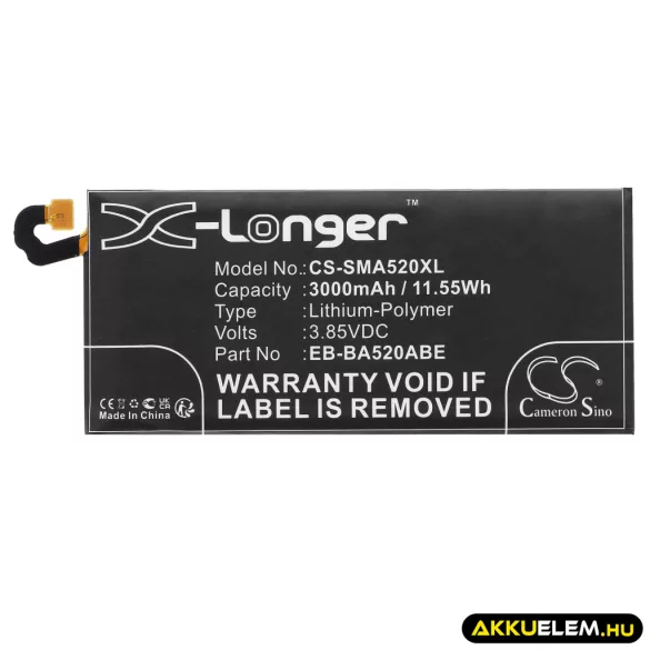 Utángyártott Samsung mobil Li-Polymer akkumulátor 3.85V 3000mAh EB-BA520ABE, GH43-04680A - CameronSino