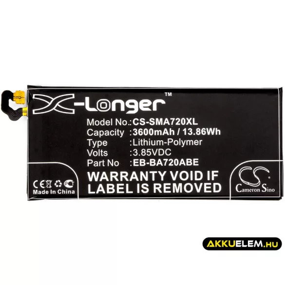 Utángyártott Samsung mobil Li-Polymer akkumulátor 3.85V 3600mAh EB-BA720ABE, GH43-04688B - CameronSino