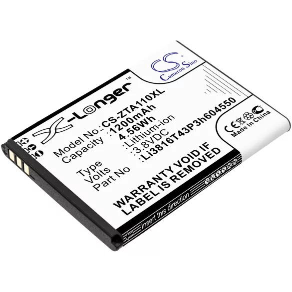Utángyártott ZTE mobil Li-ion akkumulátor 3.8V 1200mAh Li3816T43P3h604550, Li3715T42P3h604550 - CameronSino