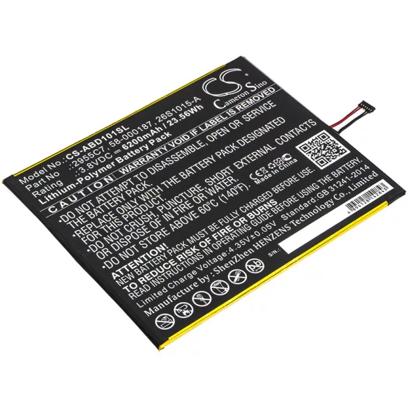 Utángyártott Amazon Tablet Li-Polymer akkumulátor 3.8V 6200mAh 26S1015-A, 58-000187 - CameronSino