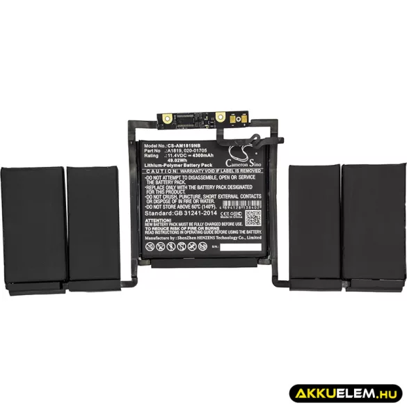 Utángyártott Apple laptop Li-Polymer akkumulátor 11.4V 4300mAh A1819, 020-01705 - CameronSino