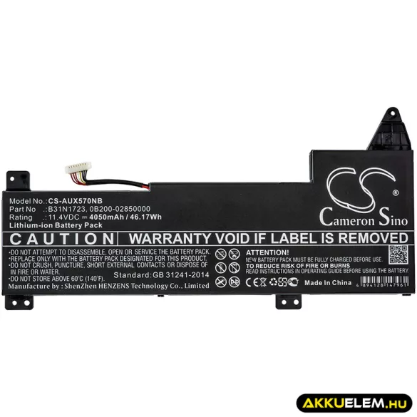 Utángyártott Asus laptop Li-ion akkumulátor 11.4V 4050mAh B31N1723, 0B200-02850000 - CameronSino