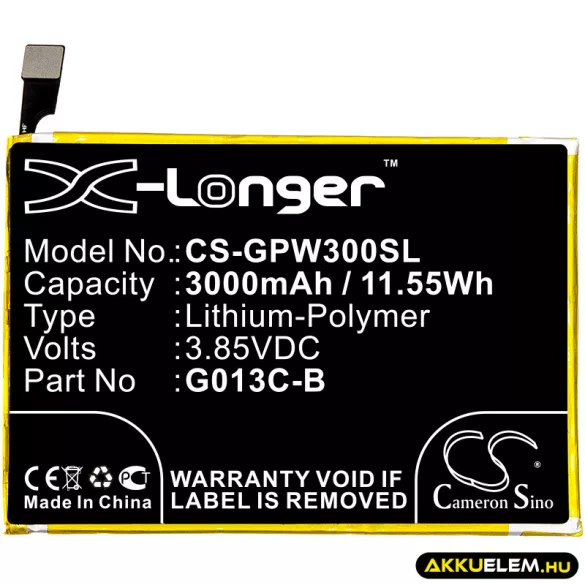 Utángyártott Google mobil Li-Polymer akkumulátor 3.85V 3000mAh G013C-B, 823-00086-01 - CameronSino