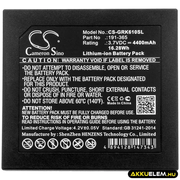 Utángyártott GE egyéb Li-ion akkumulátor 3.7V 4400mAh 191-365, 191-356 - CameronSino