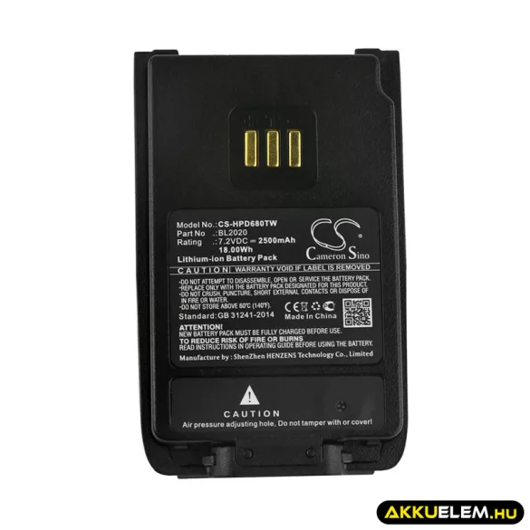 Utángyártott Hytera adó-vevő rádió Li-ion akkumulátor 7.2V 2500mAh BL2020 - CameronSino