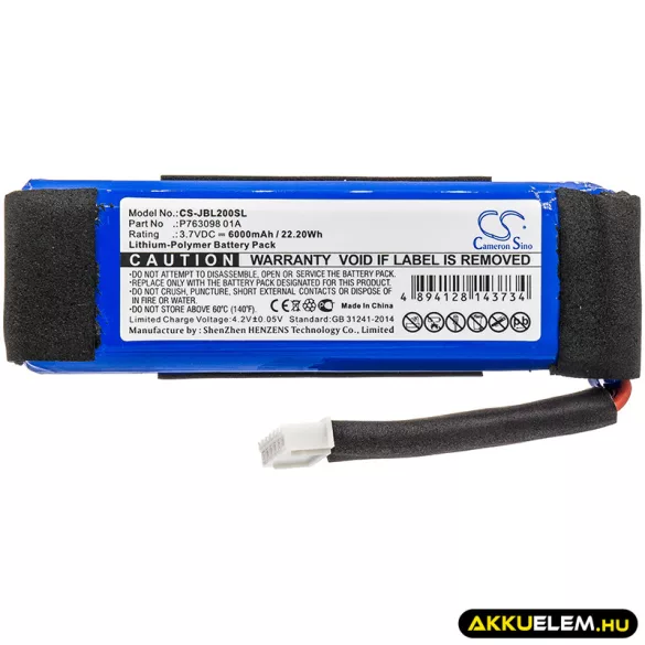 Utángyártott JBL hangszóró Li-Polymer akkumulátor 3.7V 6000mAh P763098 01A - CameronSino