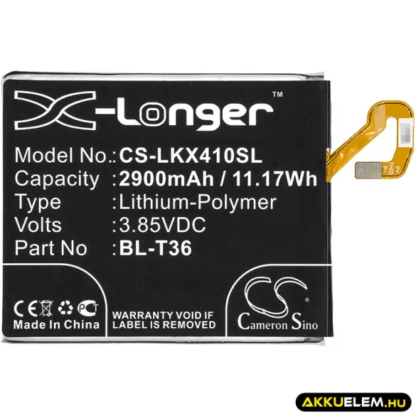 Utángyártott LG mobil Li-Polymer akkumulátor 3.85V 2900mAh BL-T36, EAC63638201 - CameronSino