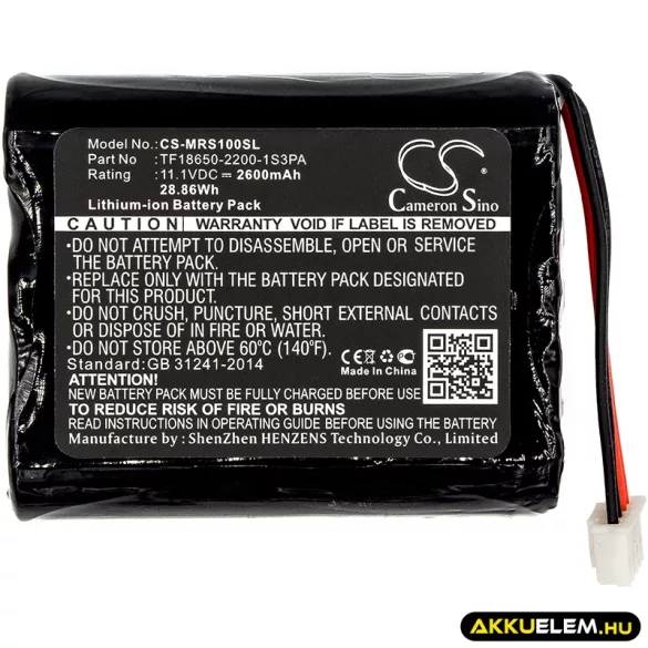 Utángyártott Marshall hangszóró Li-ion akkumulátor 11.1V 2600mAh TF18650-2200-1S3PA - CameronSino