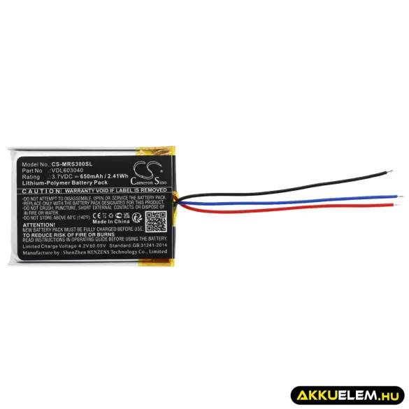 Utángyártott Marshall Vezeték nélküli fejhallgató Li-Polymer akkumulátor 3.7V 650mAh VDL603040 - CameronSino