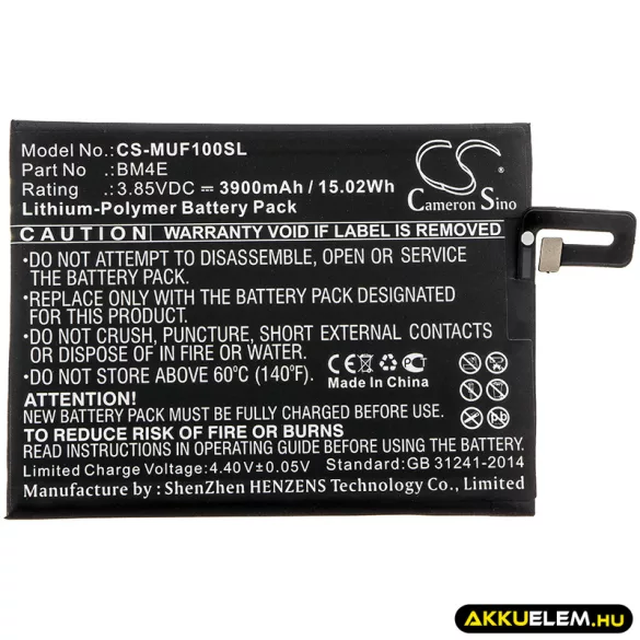 Utángyártott Pocophone mobil Li-Polymer akkumulátor 3.85V 3900mAh BM4E - CameronSino