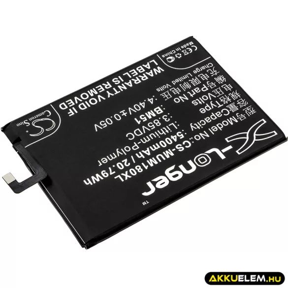 Utángyártott Xiaomi mobil Li-Polymer akkumulátor 3.85V 5400mAh BM51 - CameronSino