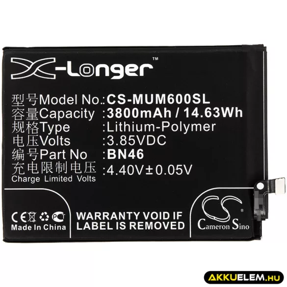 Utángyártott Xiaomi mobil Li-Polymer akkumulátor 3.85V 3800mAh BN46 - CameronSino