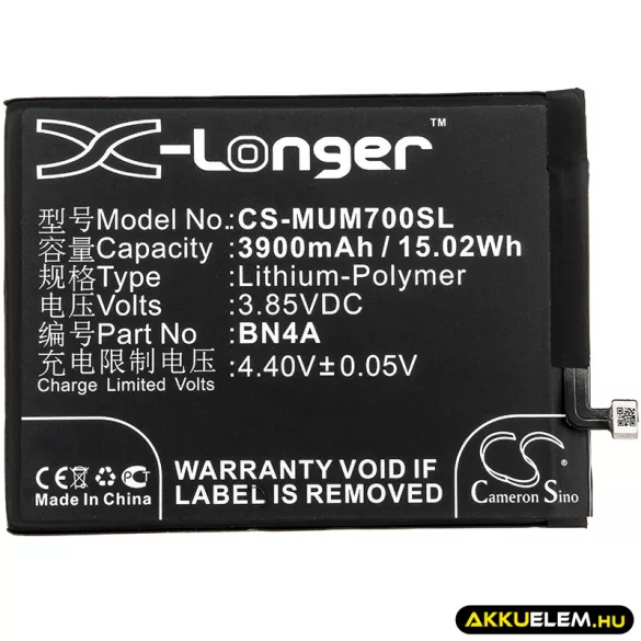 Utángyártott Redmi mobil Li-Polymer akkumulátor 3.85V 3900mAh BN4A - CameronSino