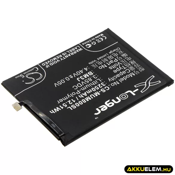 Utángyártott Xiaomi mobil Li-Polymer akkumulátor 3.85V 3250mAh BM3J - CameronSino