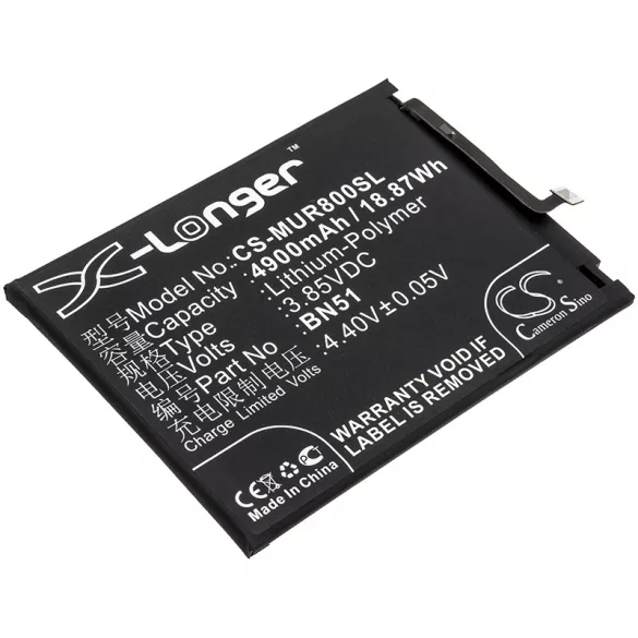 Utángyártott Xiaomi mobil Li-Polymer akkumulátor 3.85V 4900mAh BN51 - CameronSino