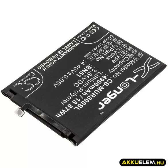 Utángyártott Xiaomi mobil Li-Polymer akkumulátor 3.85V 4900mAh BN51 - CameronSino