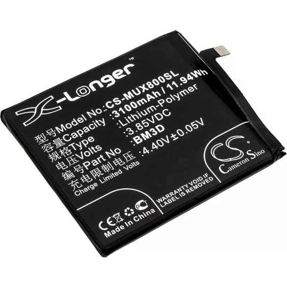 Utángyártott Xiaomi mobil Li-Polymer akkumulátor 3.85V 3100mAh BM3D - CameronSino