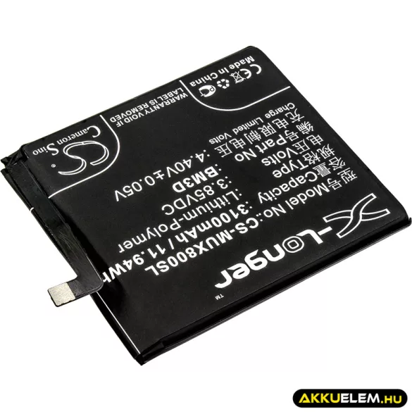 Utángyártott Xiaomi mobil Li-Polymer akkumulátor 3.85V 3100mAh BM3D - CameronSino