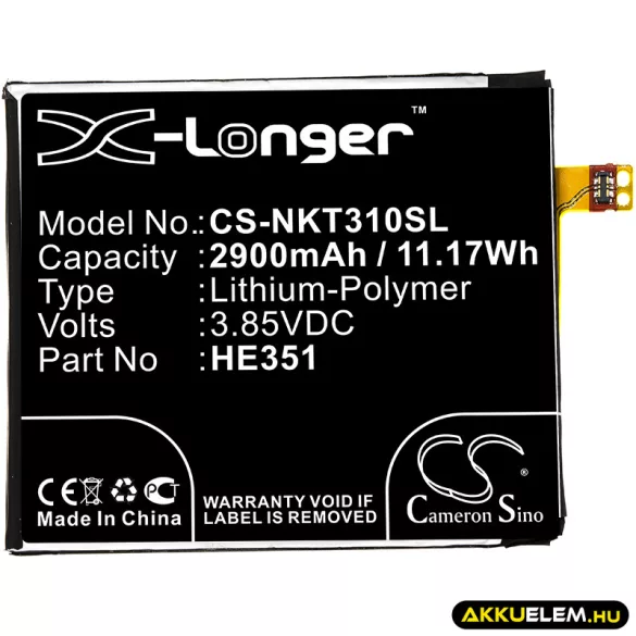 Utángyártott Nokia mobil Li-Polymer akkumulátor 3.85V 2900mAh HE351 - CameronSino