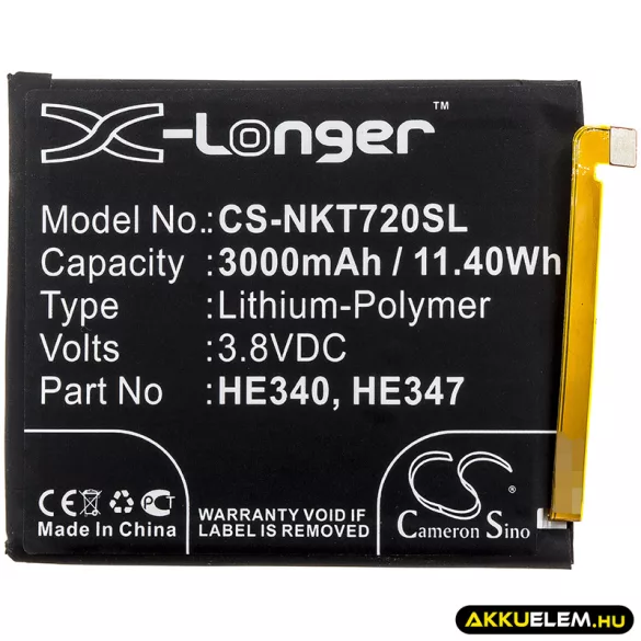 Utángyártott Nokia mobil Li-Polymer akkumulátor 3.8V 3000mAh HE340, HE347 - CameronSino