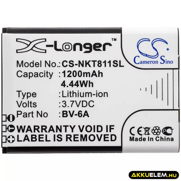 Utángyártott Nokia mobil Li-ion akkumulátor 3.7V 1200mAh BV-6A - CameronSino