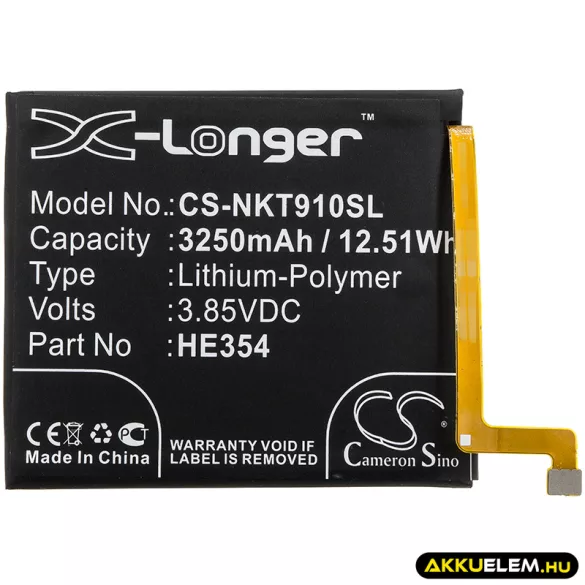 Utángyártott Nokia mobil Li-Polymer akkumulátor 3.85V 3250mAh HE354 - CameronSino