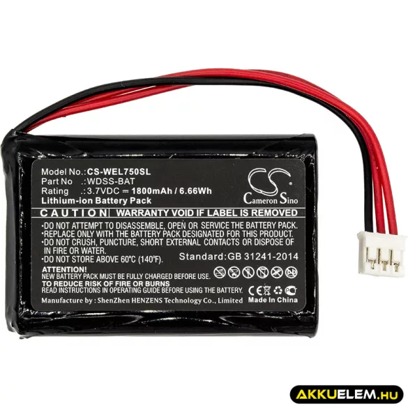 Utángyártott Vernier egyéb Li-ion akkumulátor 3.7V 1800mAh WDSS-BAT - CameronSino
