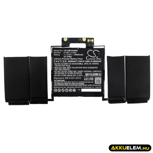 Utángyártott Apple laptop Li-Polymer akkumulátor 11.4V 5050mAh A1964, A1989 - CameronSino