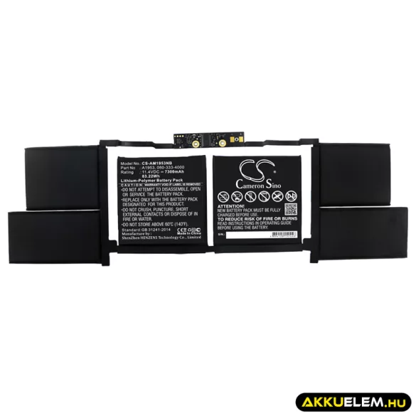 Utángyártott Apple laptop Li-Polymer akkumulátor 11.4V 7300mAh A1953, 020-02391 - CameronSino
