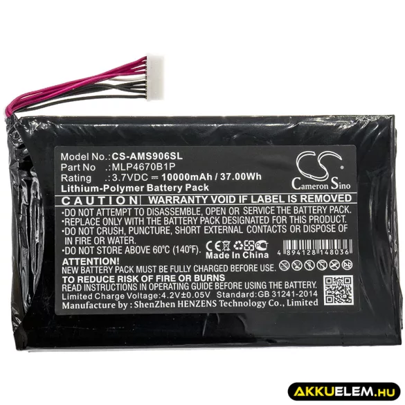 Utángyártott Autel diagnosztikai Li-Polymer akkumulátor 3.7V 10000mAh MLP4670B1P - CameronSino